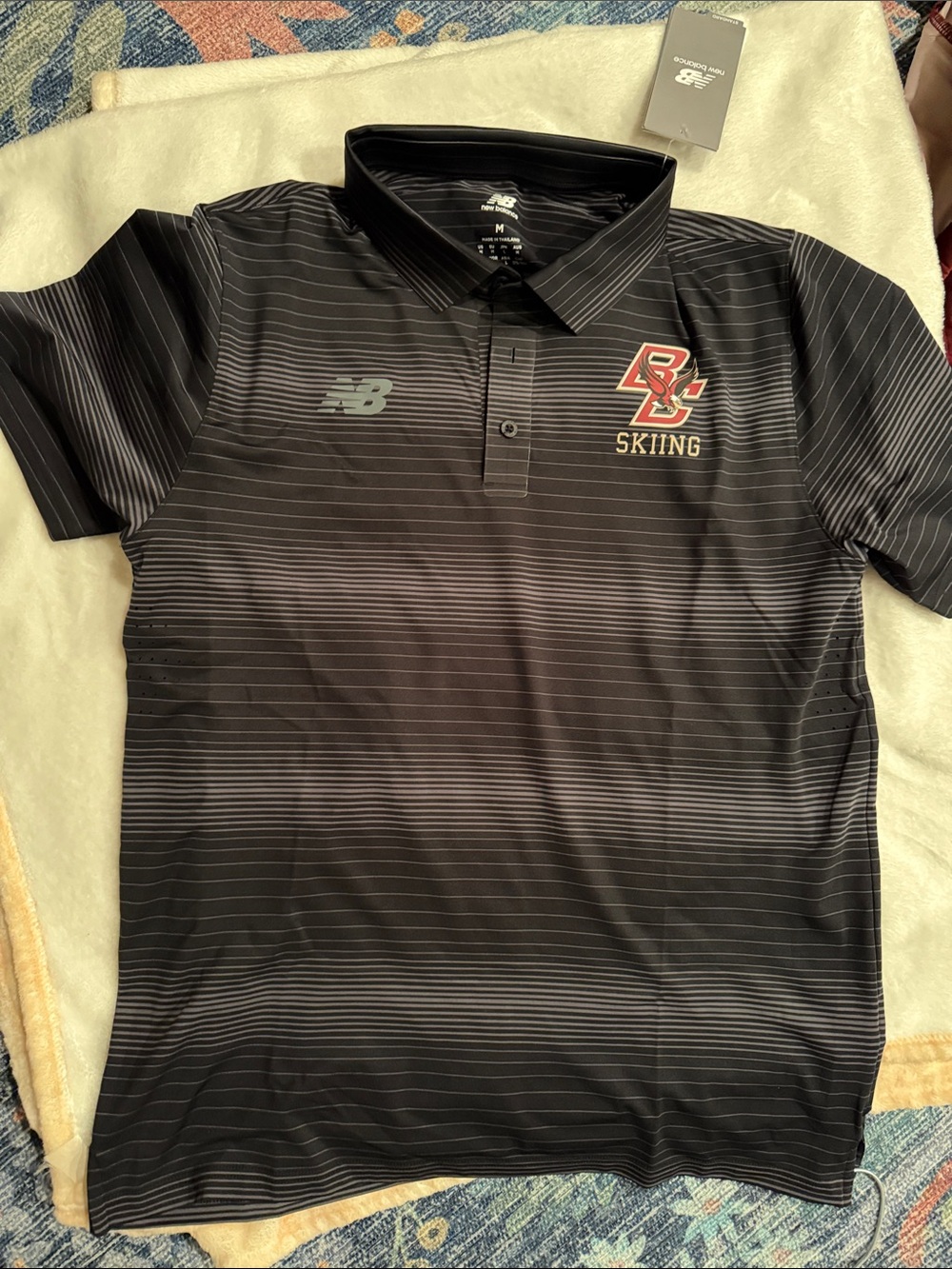 New Balance Black Striped BC Boston Skiing Polo
